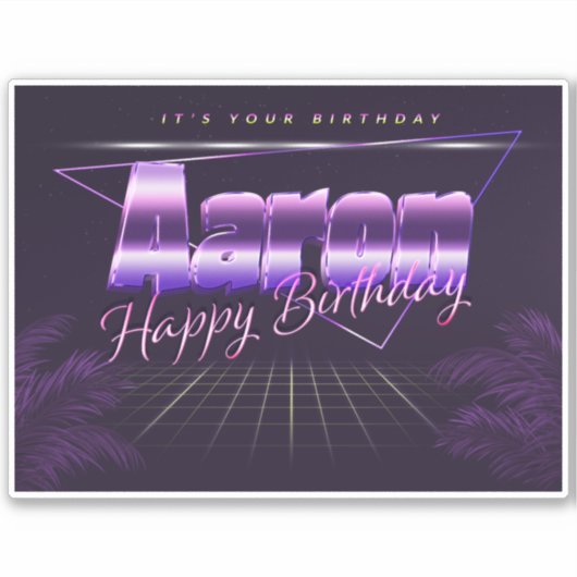 Aaron Name Vorname lila retro Sticker Geburtstag (Vorderseite)