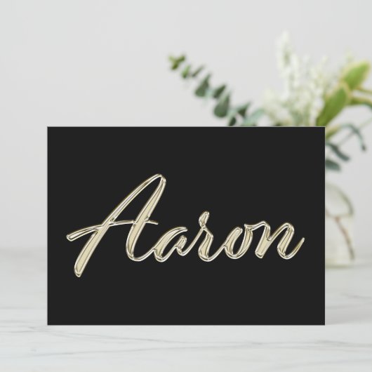 Aaron Name white gold Handwriting Karte (Stehend Vorderseite)