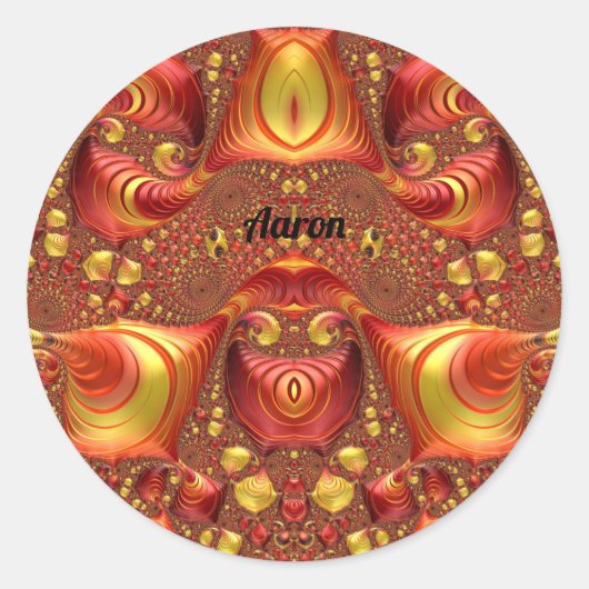 AARON ~ Red Brown Yellow Fraktal Design ~ Runder Aufkleber (Vorderseite)