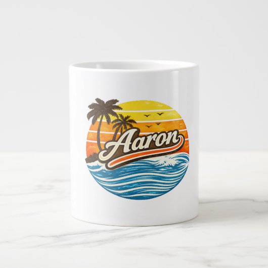 Aaron Retro-Sonnenuntergangs-Name-Design Jumbo-Tasse (Vorderseite)
