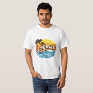 Aaron Retro-Sonnenuntergangs-Name-Design T-Shirt