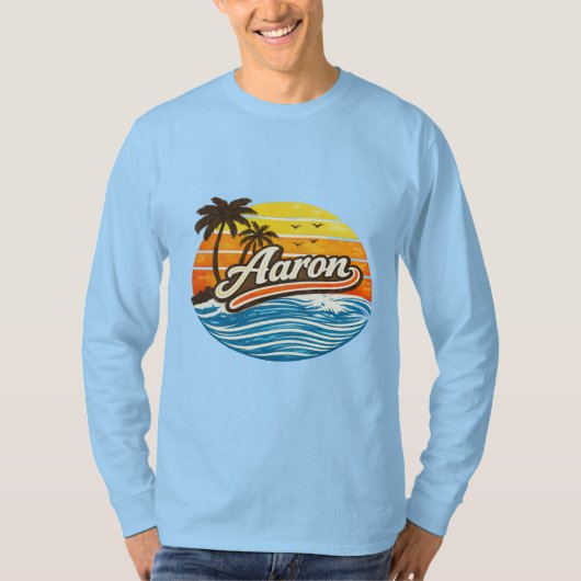 Aaron Retro-Sonnenuntergangs-Name-Design T-Shirt (Vorderseite)