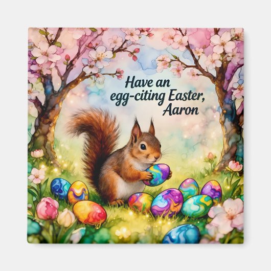 AARON ~ Squirrel collecting Easter Eggs ~  Magnet (Vorne)