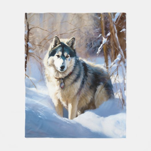 Aaskan Malamute Let It Snow Weihnachten Fleecedecke (Vorderseite)