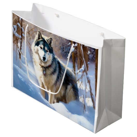 Aaskan Malamute Let It Snow Weihnachten Große Geschenktüte (Vorderseite Schrägansicht)
