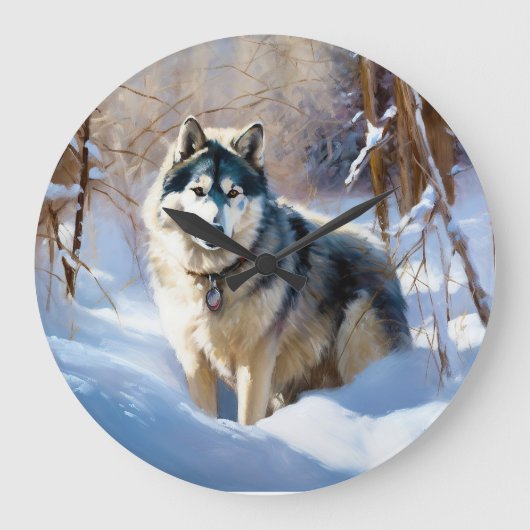 Aaskan Malamute Let It Snow Weihnachten Große Wanduhr (Vorderseite)