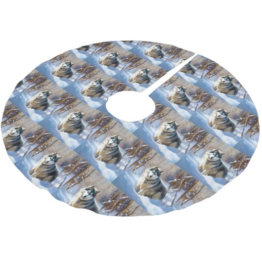 Aaskan Malamute Let It Snow Weihnachten Polyester Weihnachtsbaumdecke (Schrägansicht)