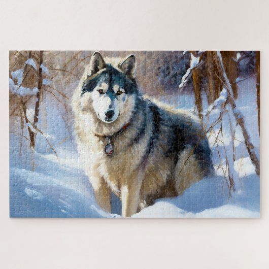 Aaskan Malamute Let It Snow Weihnachten Puzzle (Horizontal)