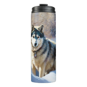 Aaskan Malamute Let It Snow Weihnachten Thermosbecher
