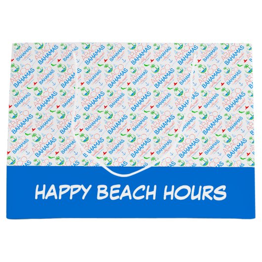 Abaco, Bahamas farbiger Text und Bildmuster Große Geschenktüte (Vorderseite)