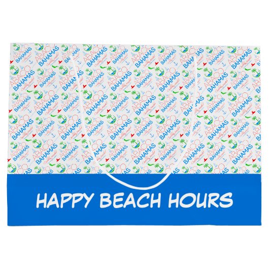Abaco, Bahamas farbiger Text und Bildmuster Große Geschenktüte (Rückseite)