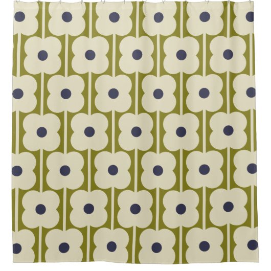 Abacus Blume Lined Eyelet Olive and Blue Duschvorhang (Vorderseite)
