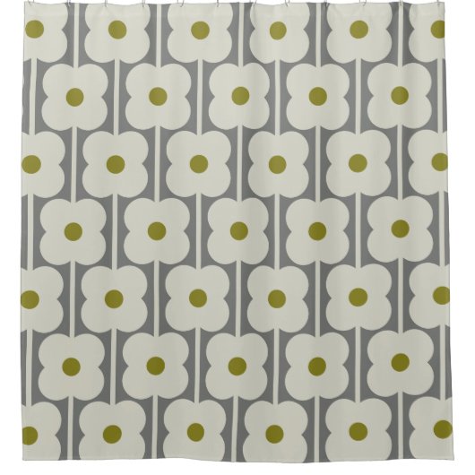 Abacus-Blume und kleines Stammmuster weiß & grau Duschvorhang (Vorderseite)
