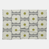 Abacus-Blume und kleines Stammmuster weiß & grau Geschirrtuch (Horizontal)