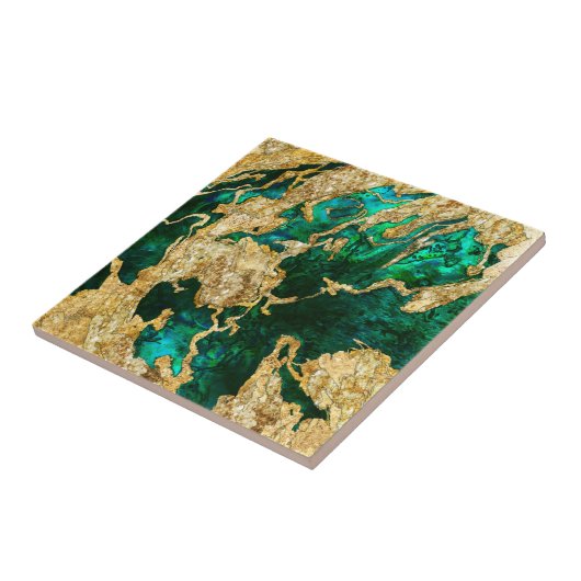 Abalone Green and Gold Cement Mixed Media Abstract Fliese (Seite)