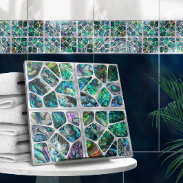 Abalone-Muschel Textur - Zellen Collage N5 Fliese