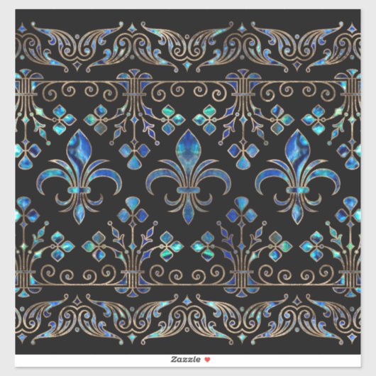 Abalone-Muschel und Gold Fleur-de-lis-Ornament Aufkleber (Blatt)
