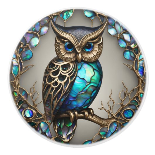 Abalone Owl Keramikknauf (Vorderseite)