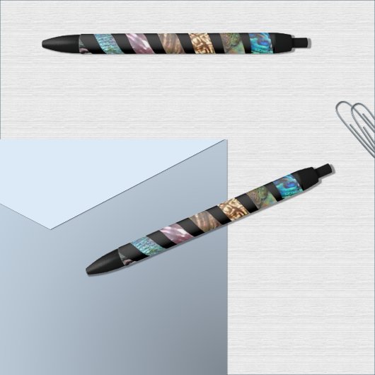 Abalone Paua Strips Sorte Kugelschreiber