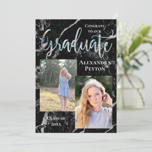 Abalone Script Foto Abschluss Einladung (Stehend Vorderseite)