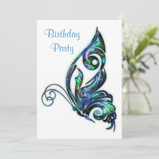 Abalone Shell Art Deco Butterfly Birthday Party Einladung (Stehend Vorderseite)