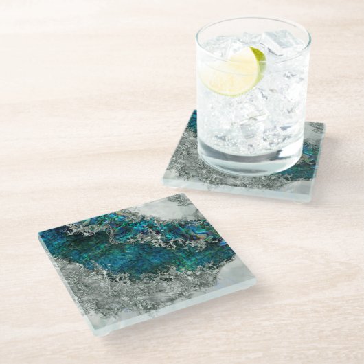 Abalone Shell Pearl and Silver 2 Glasuntersetzer (Schrägansicht)