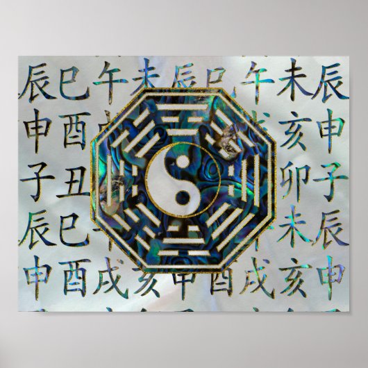 Abalone und Gold Bagua feng shui hieroglyphen Poster (Vorne)