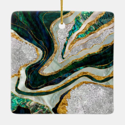 Abalone und Kristalle geode digitale Kunst Keramikornament (Rückseite)