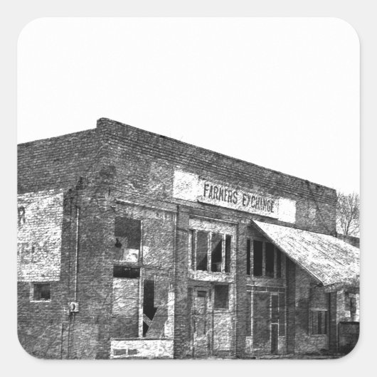 Abandoned Bauern Business in Black and White Quadratischer Aufkleber (Vorderseite)