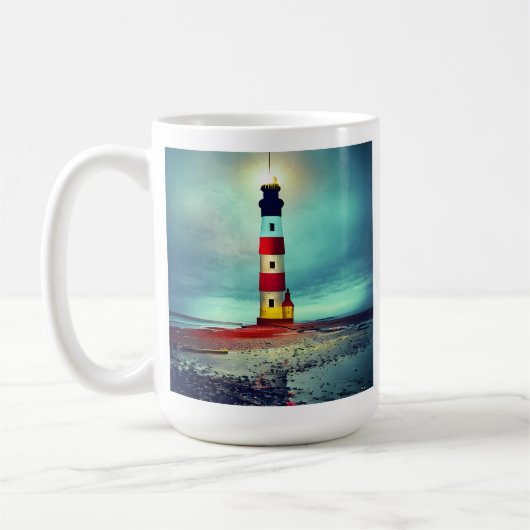 Abandoned Beach Dilapidate Illuminated Lighthouse Kaffeetasse (Links)