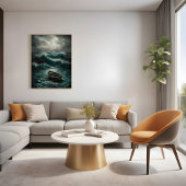 Abandoned Boat in Stormy Watters Ocean Art Poster