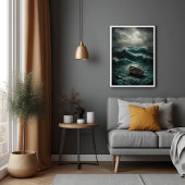 Abandoned Boat in Stormy Watters Ocean Art Poster