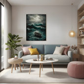 Abandoned Boat in Stormy Watters Ocean Art Poster