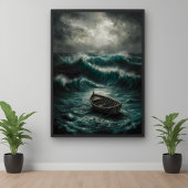Abandoned Boat in Stormy Watters Ocean Art Poster