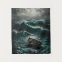 Abandoned Boat in Stormy Watters Ocean Art