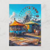 Abandoned Carnival Empty Ferris Wheel and Rides Postkarte (Vorderseite)