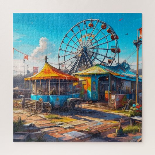 Abandoned Carnival Empty Ferris Wheel and Rides Puzzle (Vertikal)