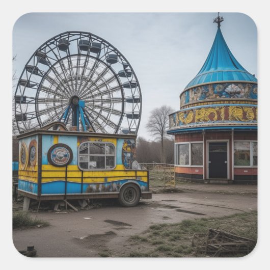 Abandoned Carnival Empty Ferris Wheel and Zent Quadratischer Aufkleber (Vorderseite)