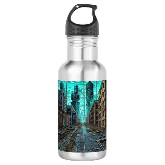 Abandoned City Dystopian AI Generated Artwork Edelstahlflasche (Vorderseite)