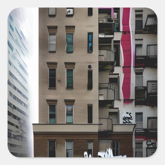 Abandoned City Gebäude with Graffiti Quadratischer Aufkleber (Vorderseite)