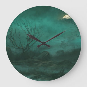 Abandoned Friedhof Moonlit Night Scene Große Wanduhr