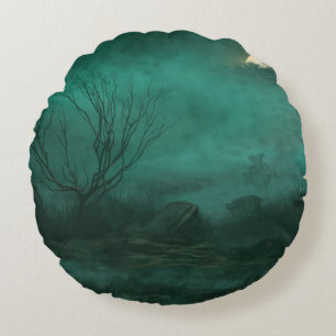 Abandoned Friedhof Moonlit Night Scene Rundes Kissen