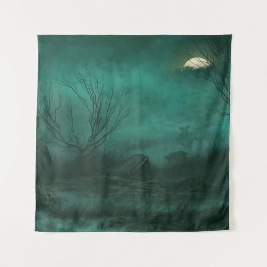 Abandoned Friedhof Moonlit Night Scene Wandteppich (Vorderseite)