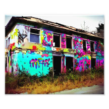 Abandoned House with Colorful Graffiti