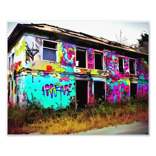 Abandoned House with Colorful Graffiti Fotodruck (Vorne)