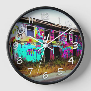 Abandoned House with Colorful Graffiti Uhr