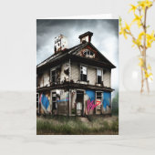 Abandoned Old House Spray Paint Graffiti Karte (Gelbe Blume)