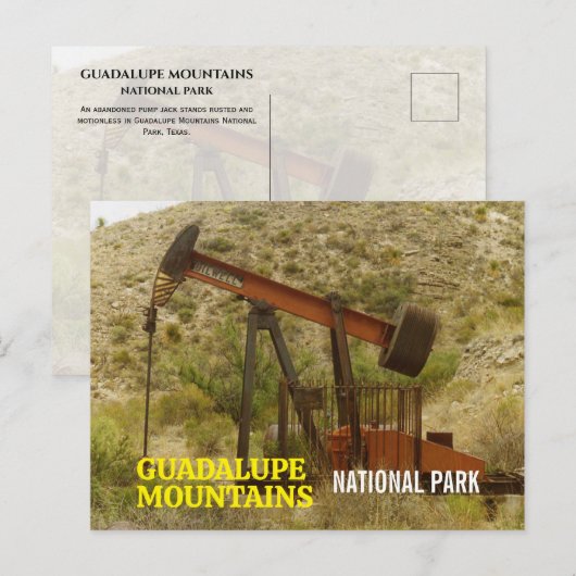 Abandoned, rusty Pump Jack, Guadalupe Mountains NP Postkarte (Vorne/Hinten)