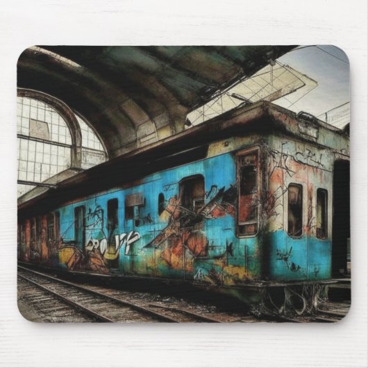 Abandoned Train with Graffiti Urban Street Art Mousepad (Vorne)