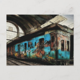 Abandoned Train with Graffiti Urban Street Art Postkarte